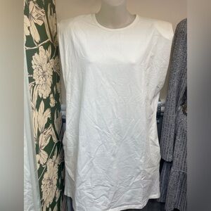 White Padded Shoulder T-shirt Dress With Pockets